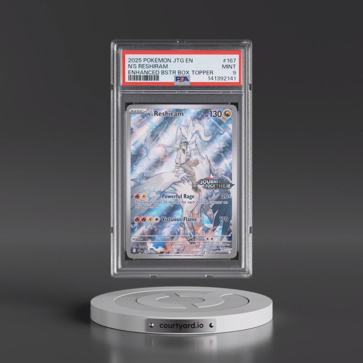 2025 Pokémon Jtg EN-Journey Together #167 N's Reshiram - Enhanced Booster Box Topper (PSA 9 MINT)