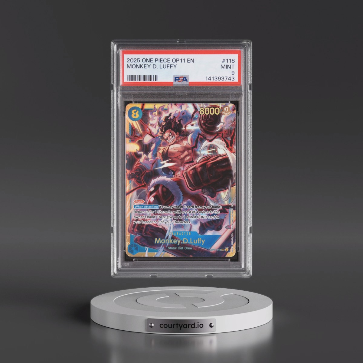 2025 One Piece OP11-A Fist of Divine Speed #118 Monkey D. Luffy (PSA 9 MINT)