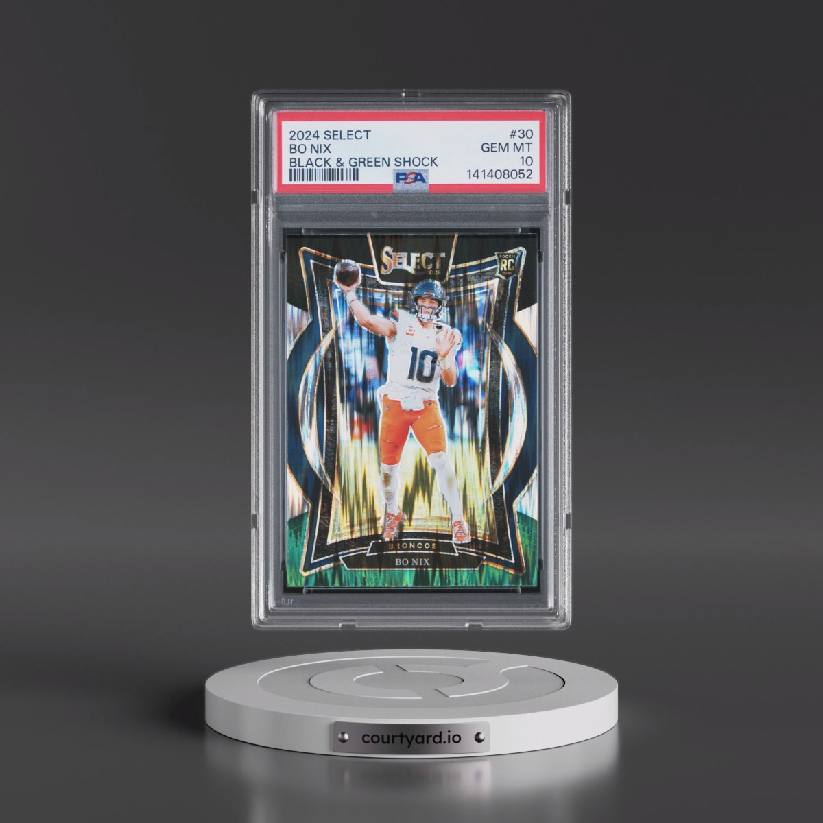 2024 Panini Select #30 Bo Nix - Black & Green Shock (PSA 10 GEM MINT)