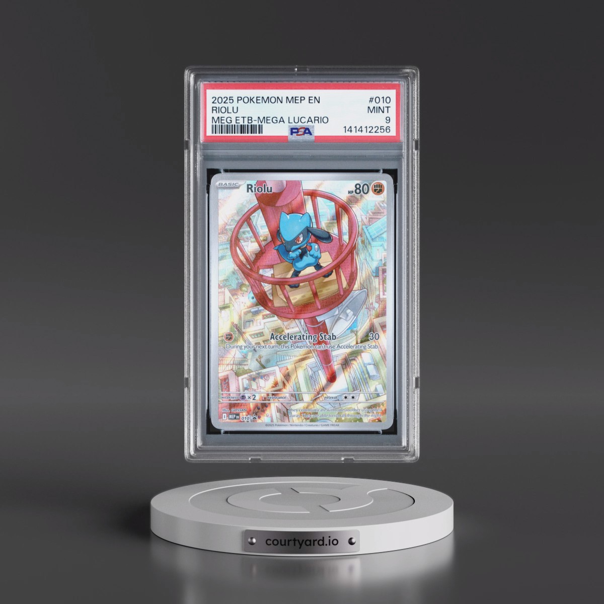2025 Pokémon Mep EN-Me Black Star Promo #010 Riolu - Mega Evolution Elite Trainer Box-Mega Lucario (PSA 9 MINT)
