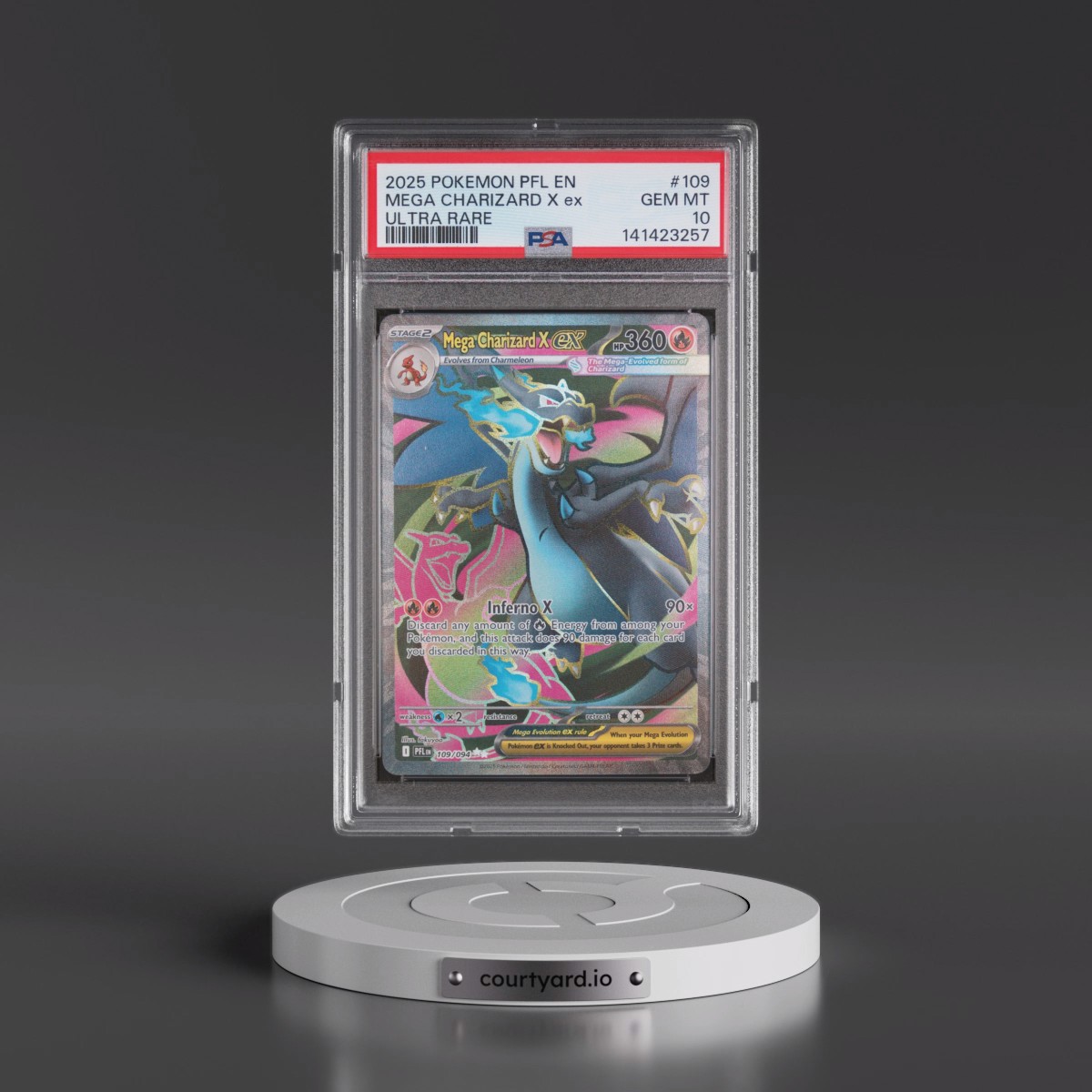 2025 Pokémon Pfl EN-Phantasmal Flames #109 Mega Charizard X EX - Holo Ultra Rare (PSA 10 GEM MINT)