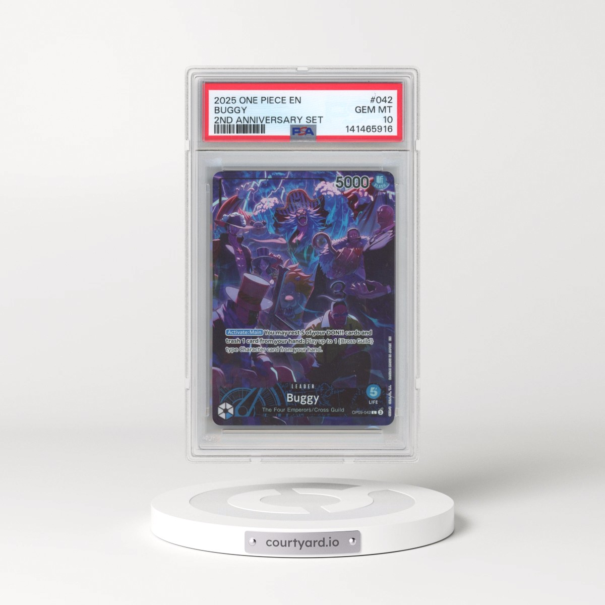 2025 One Piece English Version 2nd Anniversary Set #042 Buggy (PSA 10 GEM MINT)