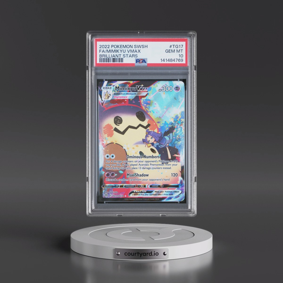 2022 Pokémon Sword & Shield Brilliant Stars #TG17 Mimikyu Vmax - Full Art (PSA 10 GEM MINT)