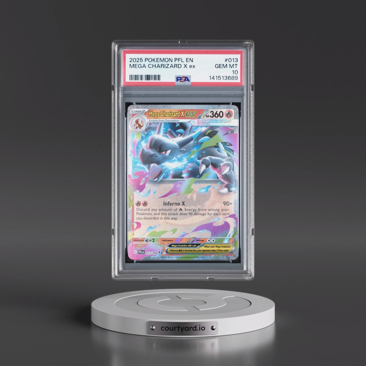 2025 Pokémon Pfl EN-Phantasmal Flames #013 Mega Charizard X EX - Holo (PSA 10 GEM MINT)