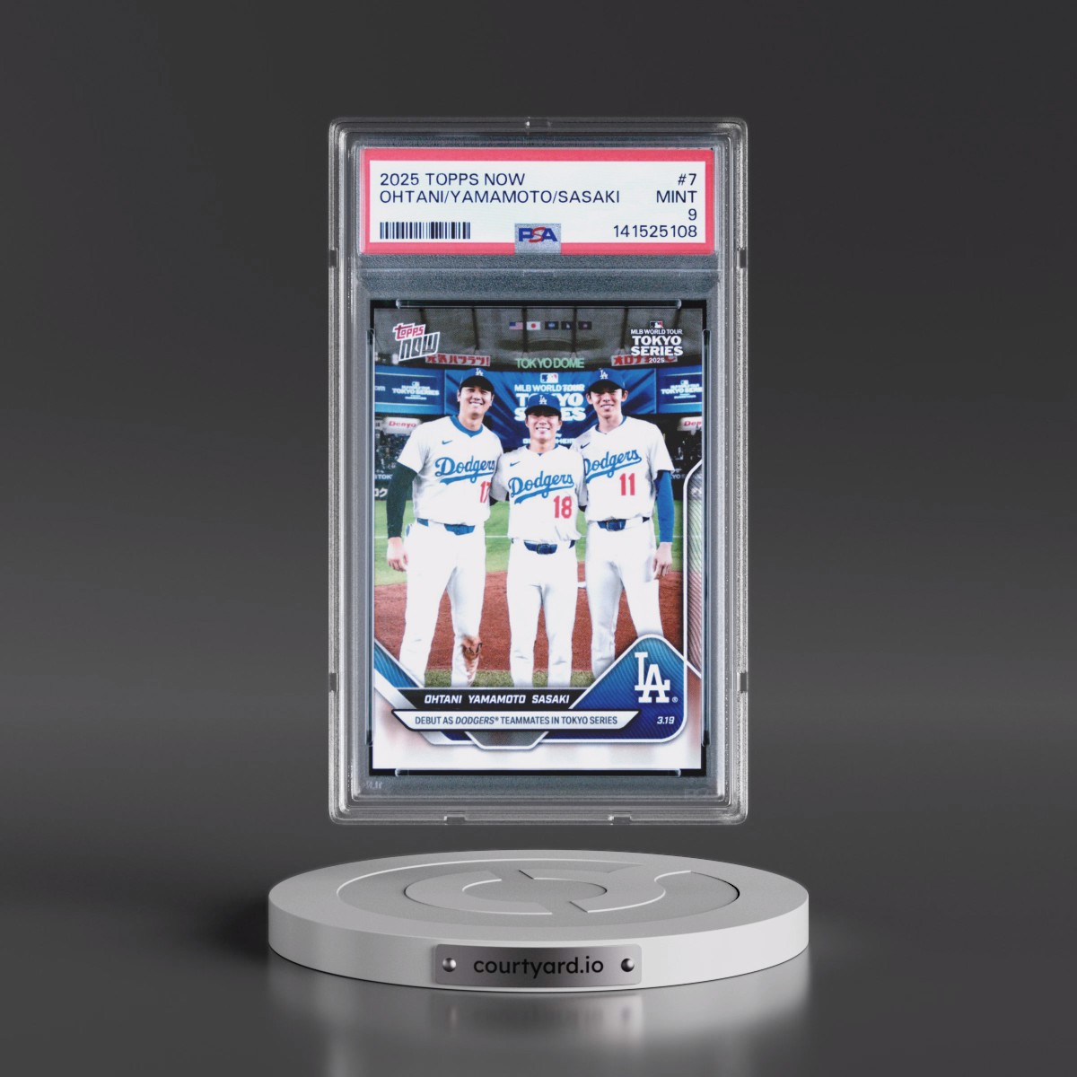 2025 Topps Now #7 Roki Sasaki/Shohei Ohtani/Yoshinobu Yamamoto (PSA 9 MINT)