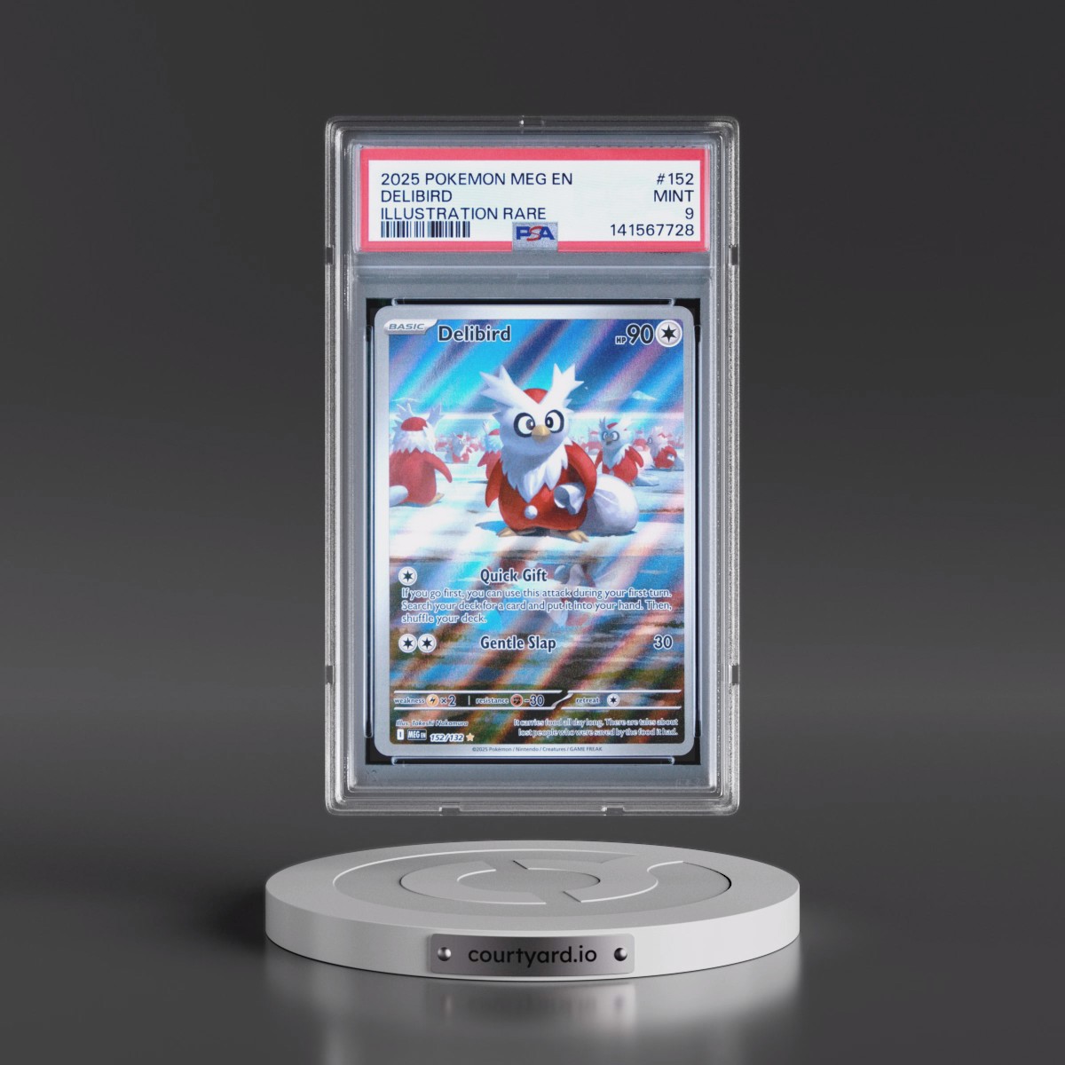 2025 Pokémon Meg EN-Mega Evolution #152 Delibird - Illustration Rare (PSA 9 MINT)
