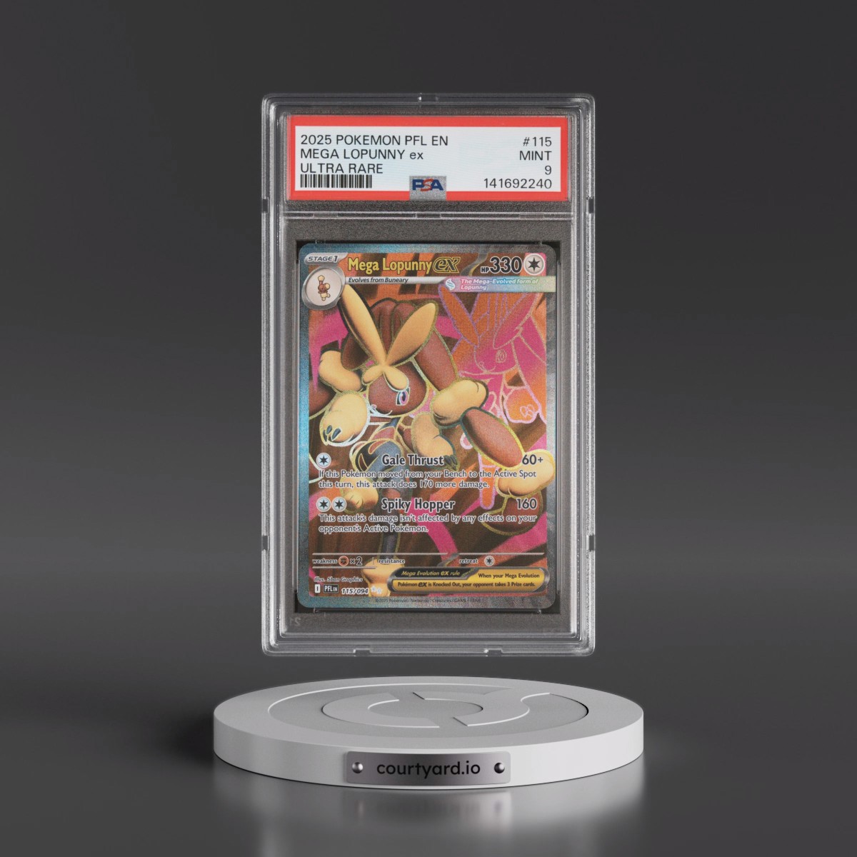 2025 Pokémon Pfl EN-Phantasmal Flames #115 Mega Lopunny EX - Holo Ultra Rare (PSA 9 MINT)
