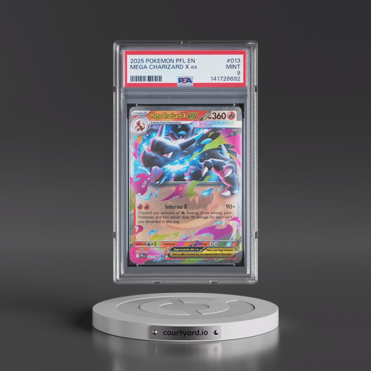 2025 Pokémon Pfl EN-Phantasmal Flames #013 Mega Charizard X EX - Holo (PSA 9 MINT)