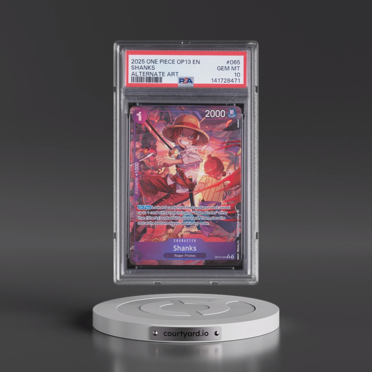 2025 One Piece OP13-Carrying on His Will #065 Shanks - Alternate Art (PSA 10 GEM MINT)