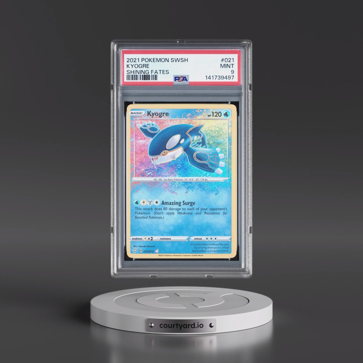 2021 Pokémon Sword & Shield Shining Fates #021 Kyogre (PSA 9 MINT)