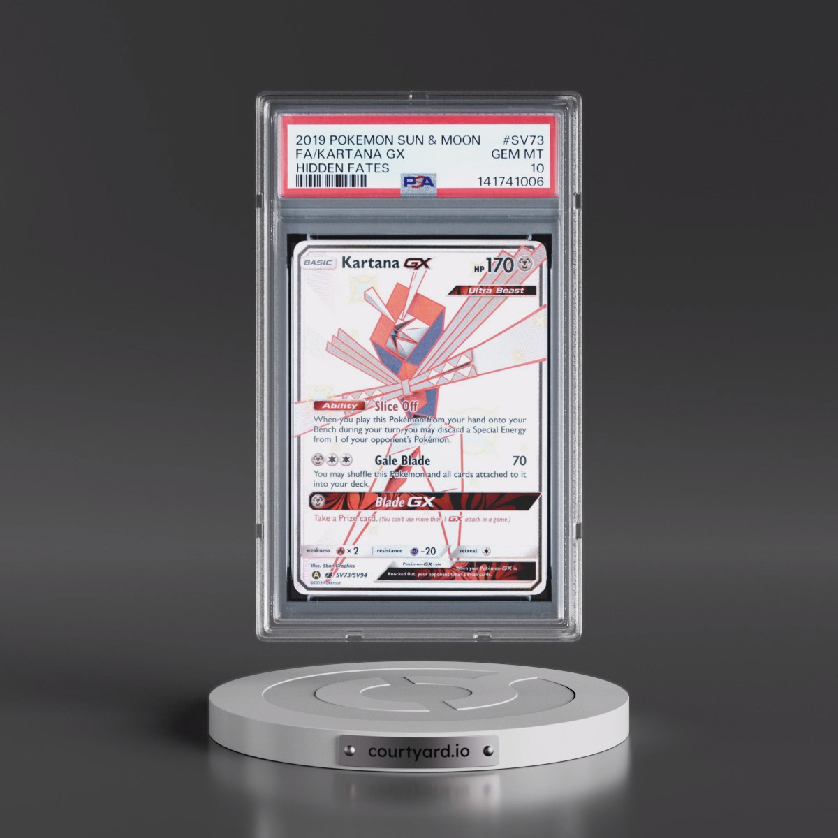 2019 Pokémon Sun & Moon Hidden Fates #SV73 Kartana GX - Holo Full Art (PSA 10 GEM MINT)