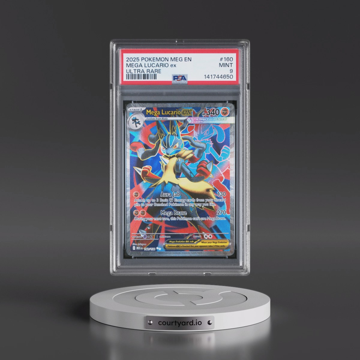 2025 Pokémon Meg EN-Mega Evolution #160 Mega Lucario EX - Holo Ultra Rare (PSA 9 MINT)