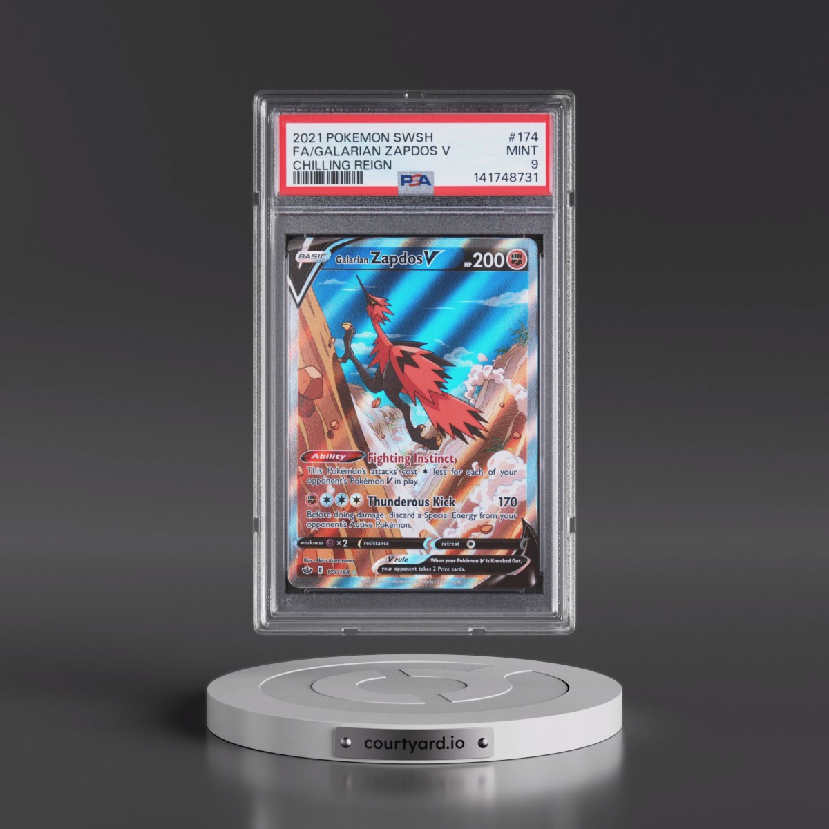 2021 Pokémon Sword & Shield Chilling Reign #174 Galarian Zapdos V - Holo Full Art (PSA 9 MINT)