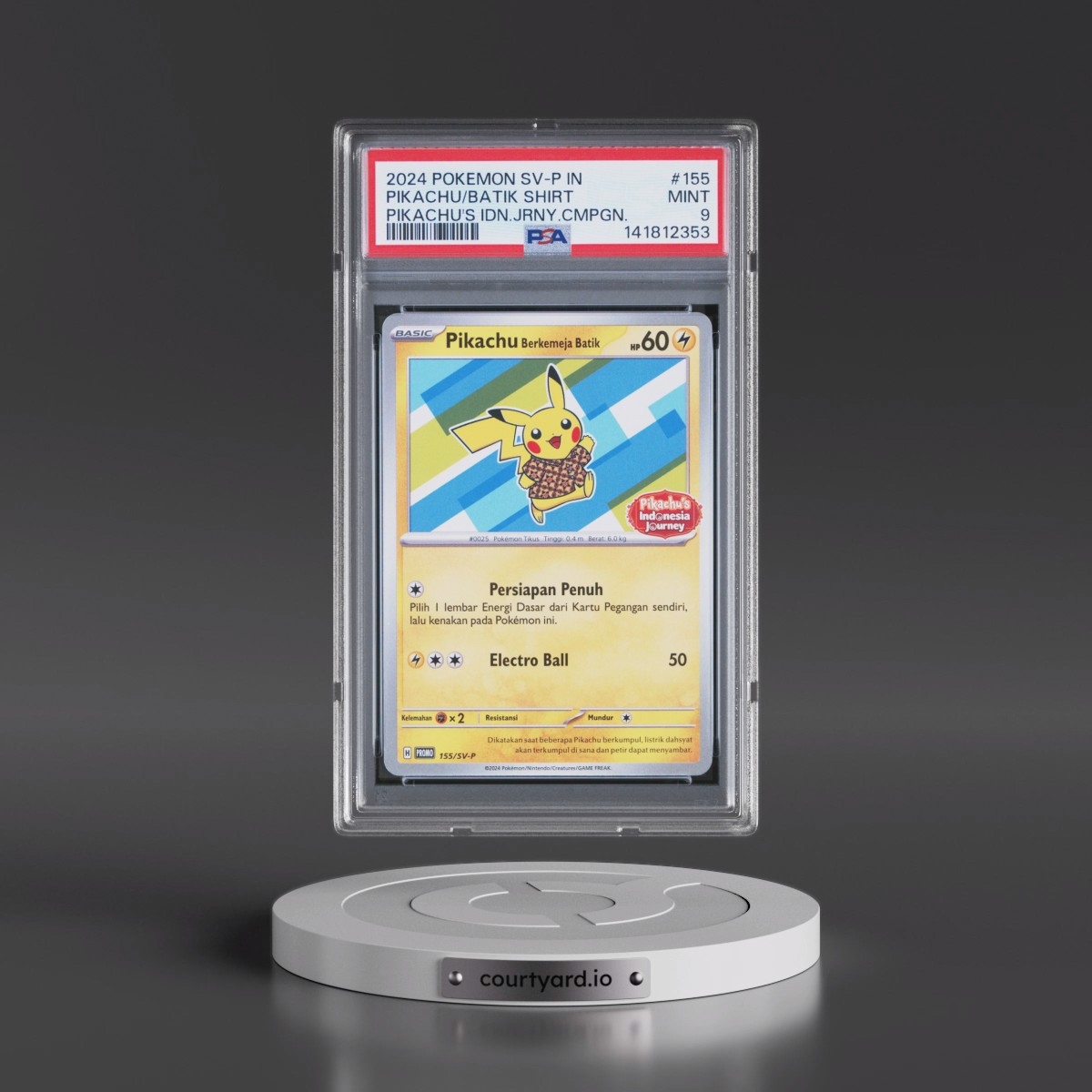 2024 Pokémon SV-P Promo #155 Pikachu in Batik Shirt - Pikachu's Indonesia Journey Campaign (PSA 9 MINT)