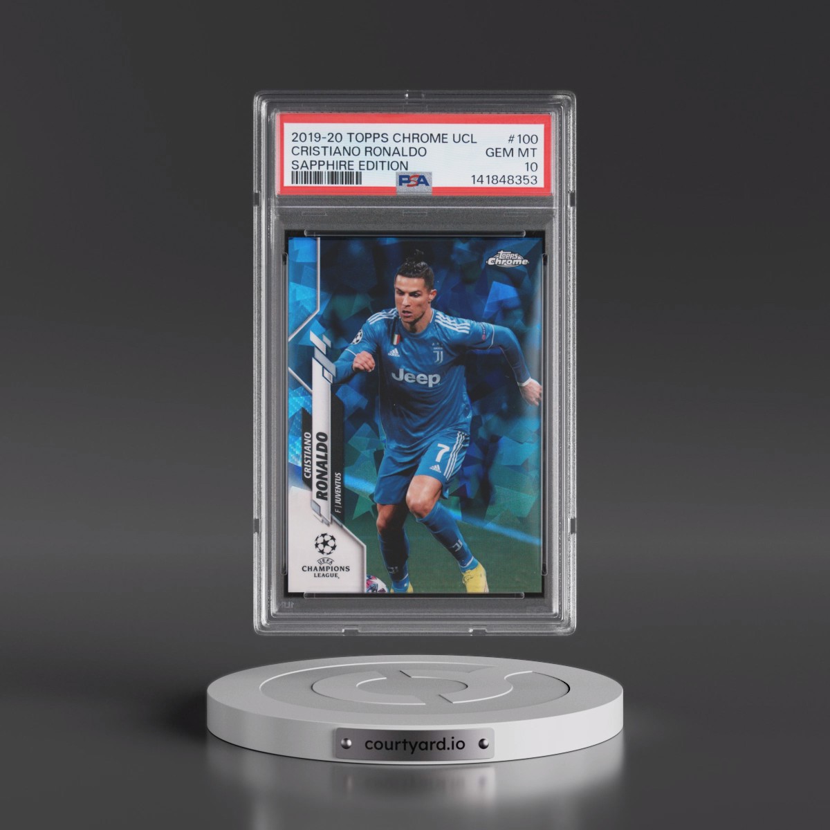 2019 Topps Chrome UEFA Champions League Sapphire Edition #100 Cristiano Ronaldo (PSA 10 GEM MINT)