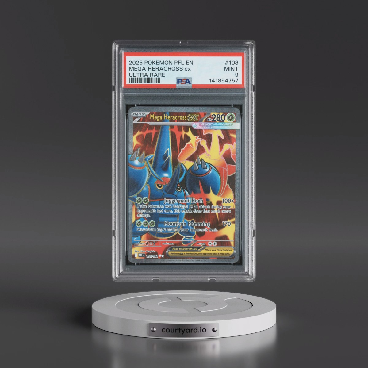 2025 Pokémon Pfl EN-Phantasmal Flames #108 Mega Heracross EX - Holo Ultra Rare (PSA 9 MINT)