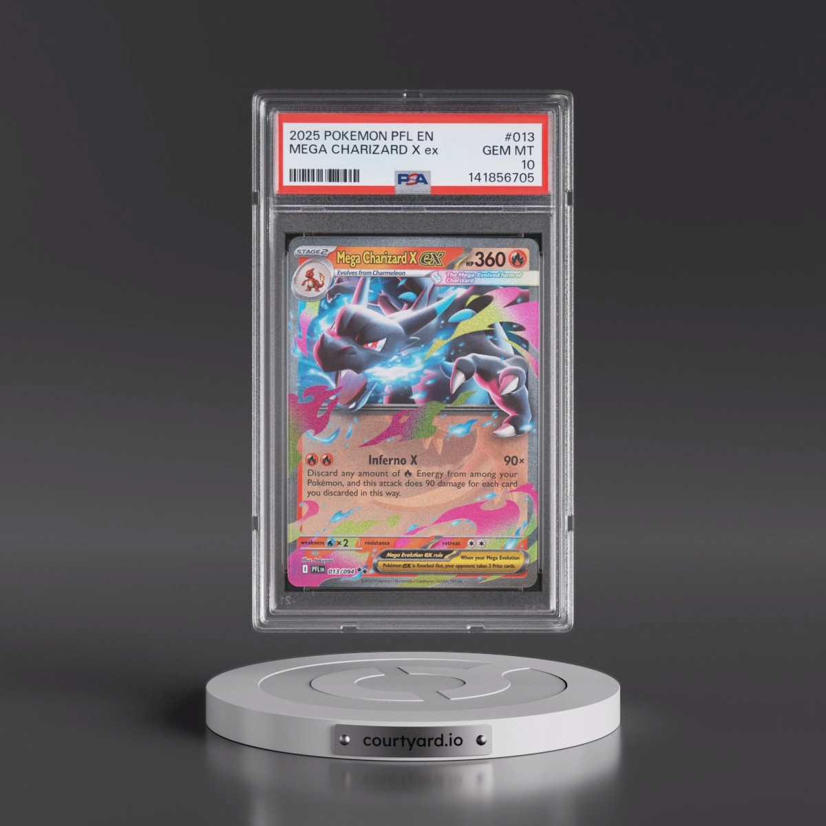 2025 Pokémon Pfl EN-Phantasmal Flames #013 Mega Charizard X EX - Holo (PSA 10 GEM MINT)