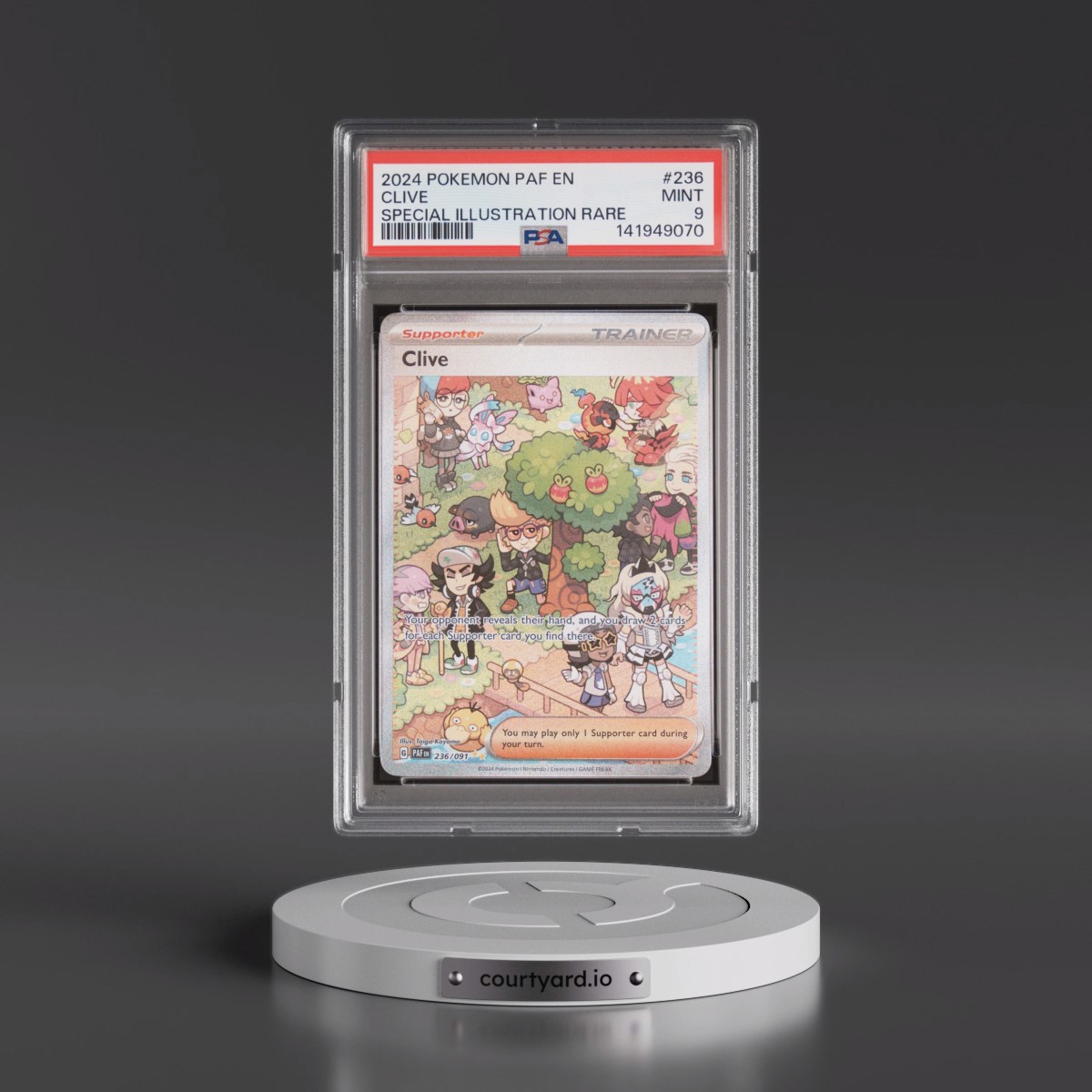 clive pokemon card value Paldean Fates #236 (Special Illustration Rare) Your opponent reveals their hand CGC Gem Mint 10 Clive