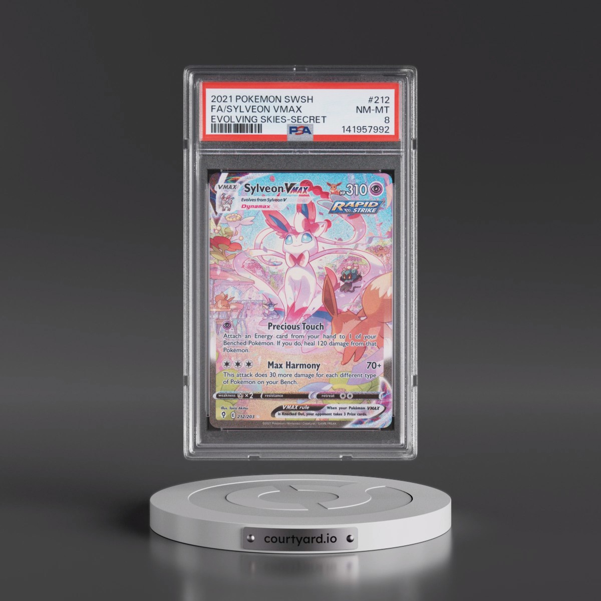 2021 Pokémon Sword & Shield Evolving Skies #212 Sylveon Vmax - Full Art Secret (PSA 8 NM-MT)