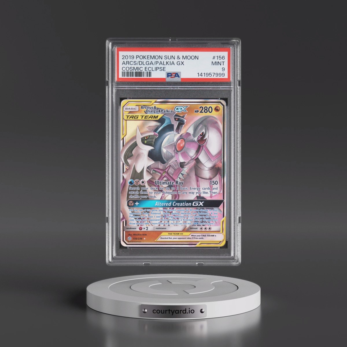 2019 Pokémon Sun & Moon Cosmic Eclipse #156 Arceus & Dialga & Palkia GX - Holo (PSA 9 MINT)