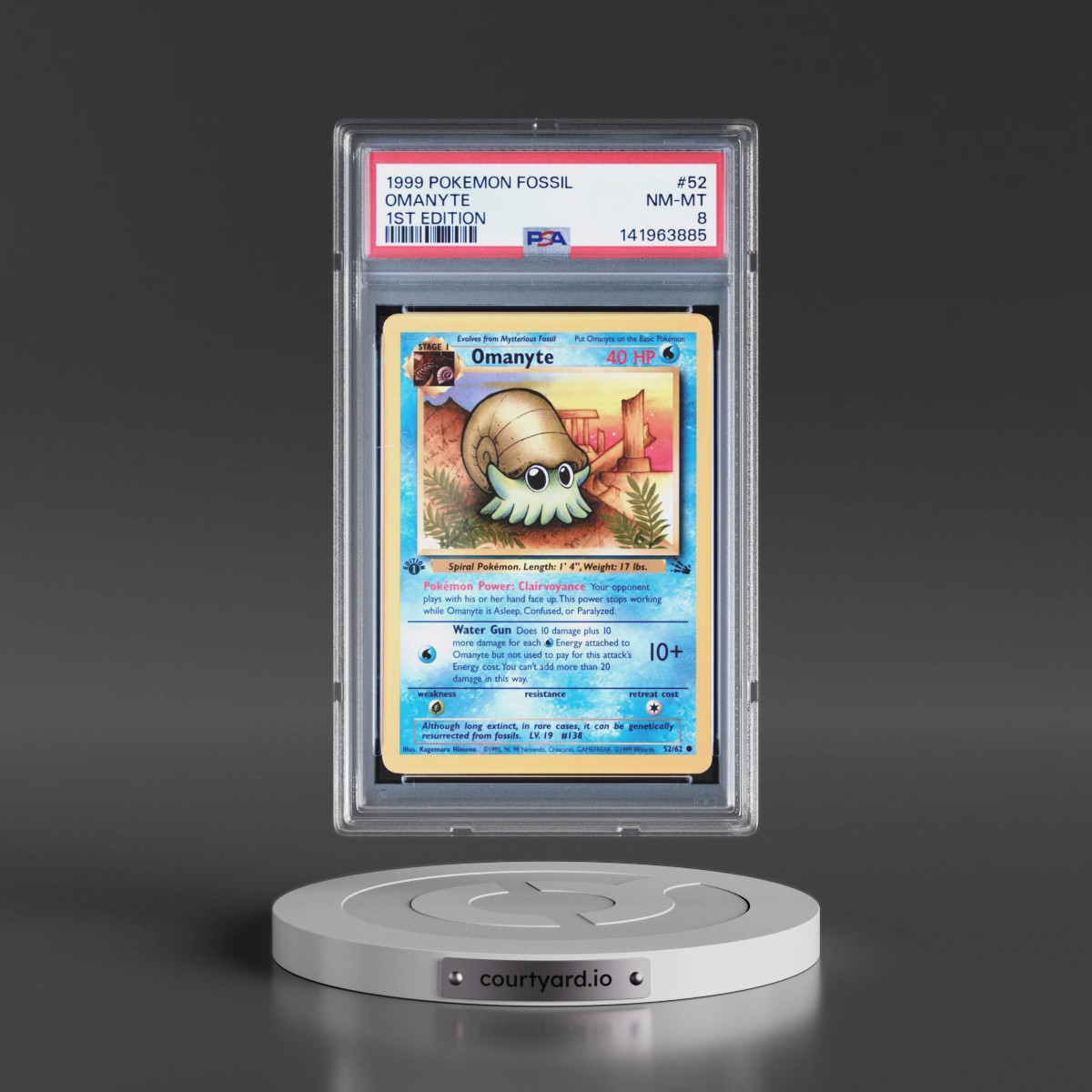 1999 Pokémon Fossil #52 Omanyte - 1st Edition (PSA 8 NM-MT)
