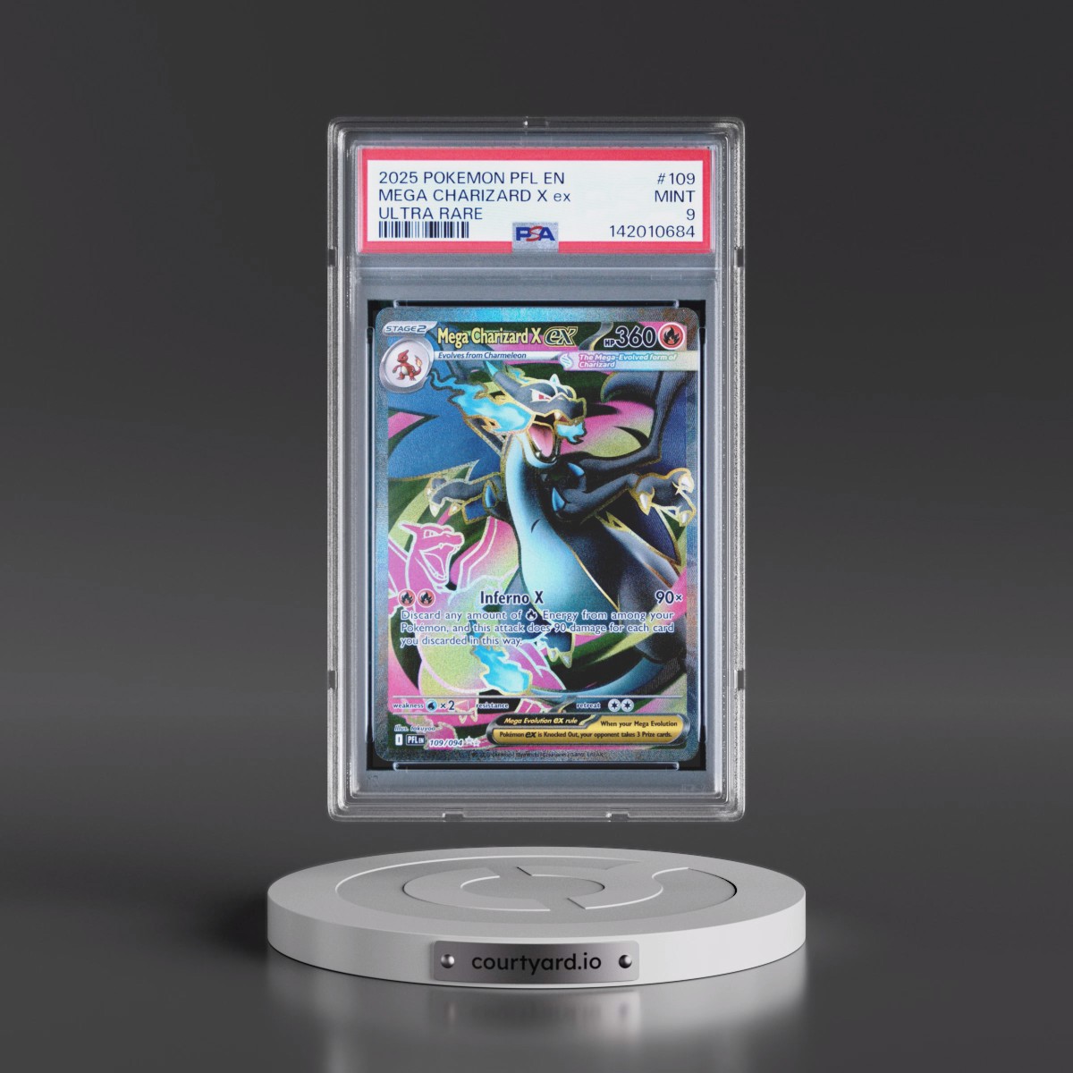 2025 Pokémon Pfl EN-Phantasmal Flames #109 Mega Charizard X EX - Holo Ultra Rare (PSA 9 MINT)