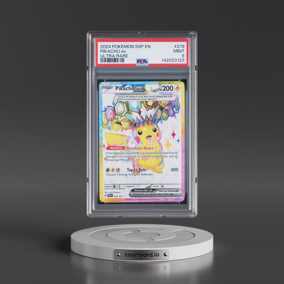 2024 Pokémon Ssp EN-Surging Sparks #219 Pikachu EX - Holo Ultra Rare (PSA 9 MINT)