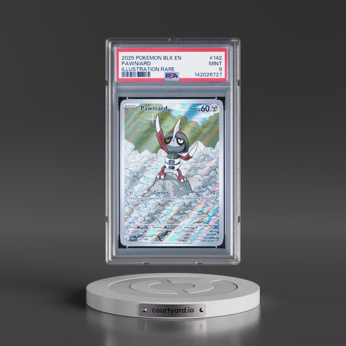 2025 Pokémon Blk EN-Black Bolt #142 Pawniard - Illustration Rare (PSA 9 MINT)