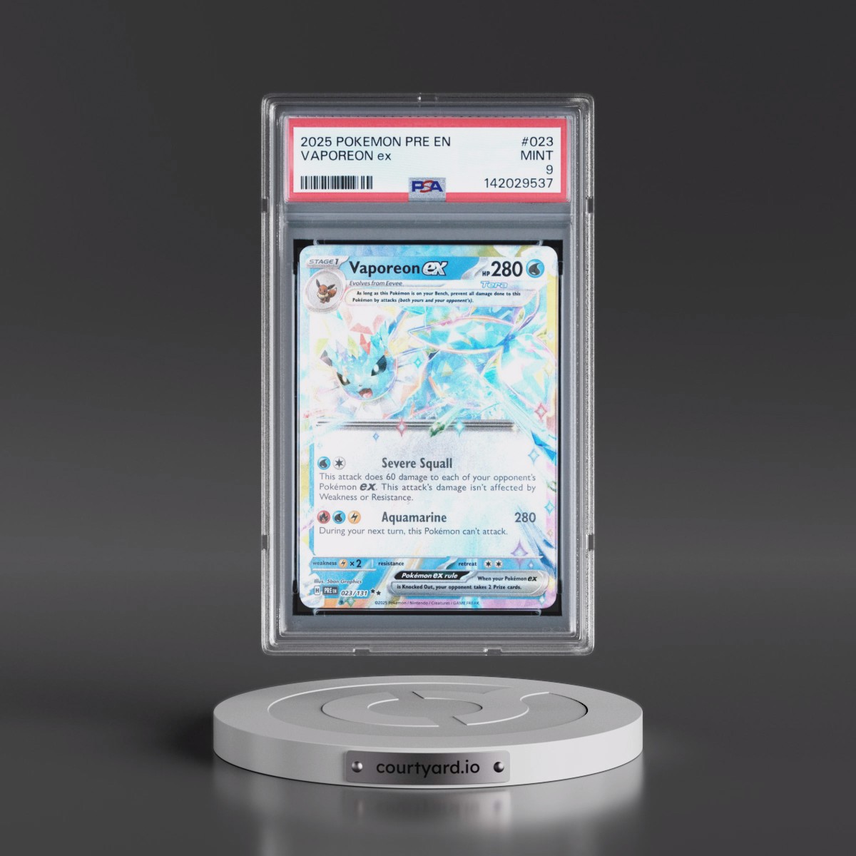 2025 Pokémon Pre EN-Prismatic Evolutions #023 Vaporeon EX - Holo (PSA 9 MINT)