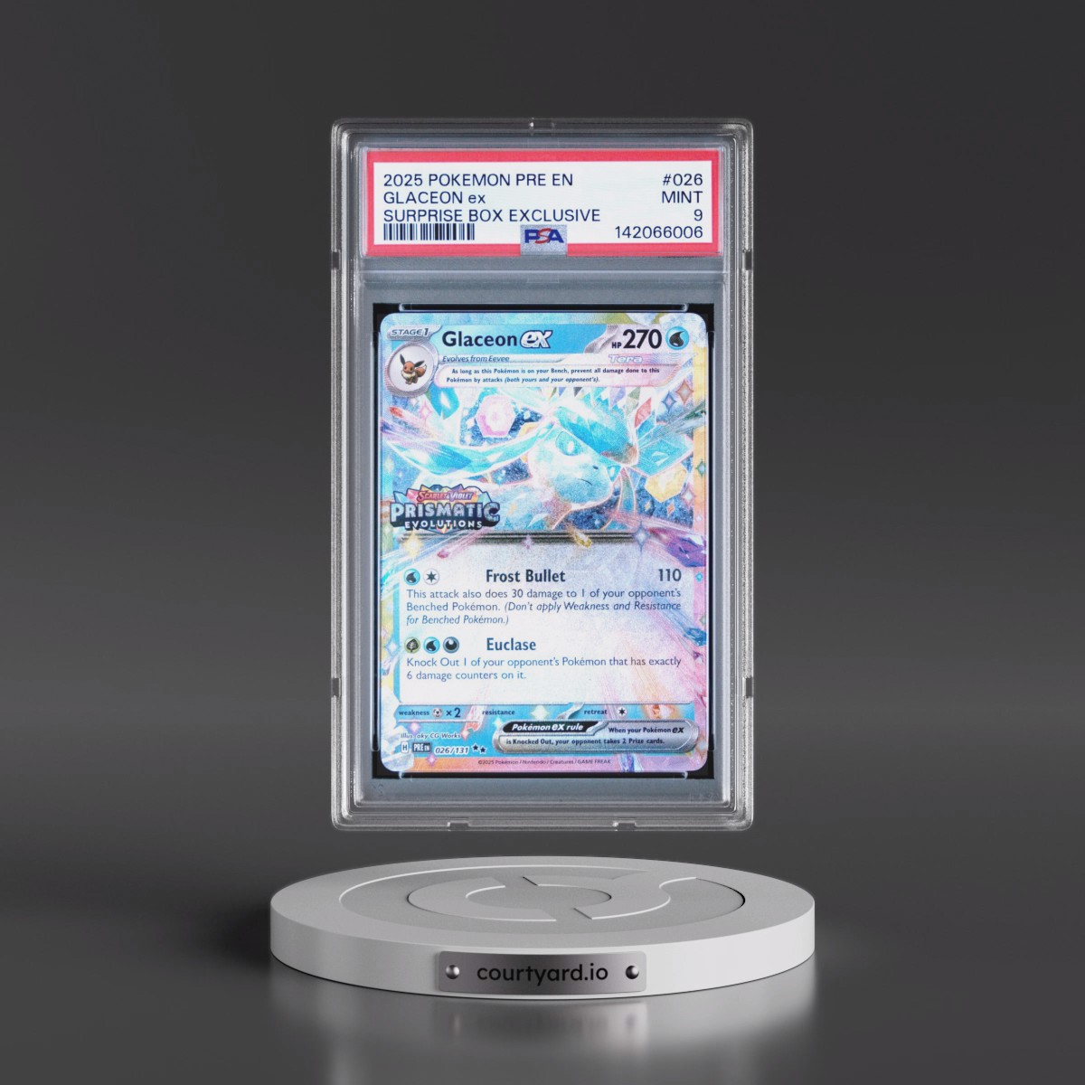 2025 Pokémon Pre EN-Prismatic Evolutions #026 Glaceon EX - Holo Surprise Box Exclusive (PSA 9 MINT)