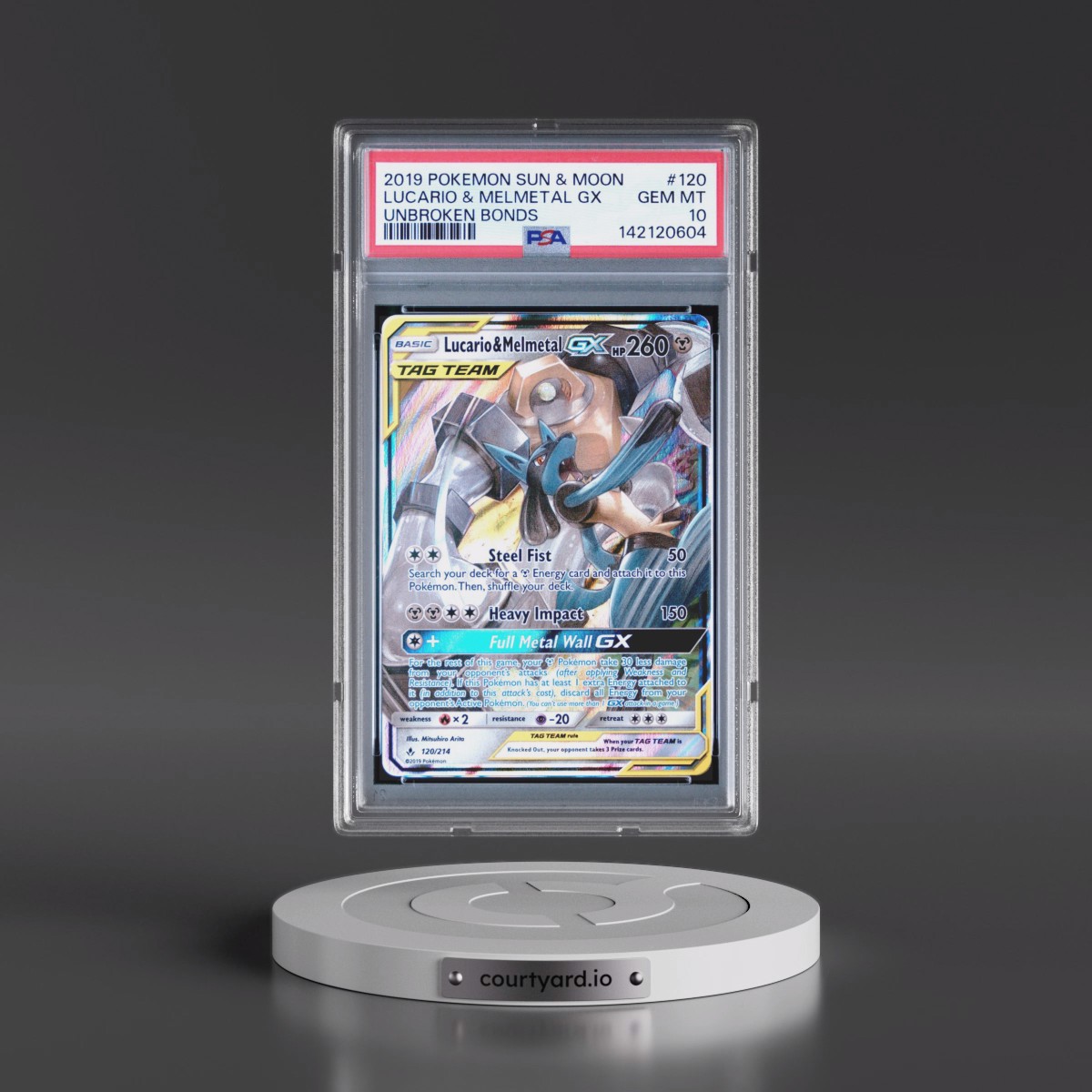 2019 Pokémon Sun & Moon Unbroken Bonds #120 Lucario & Melmetal GX - Holo (PSA 10 GEM MINT)