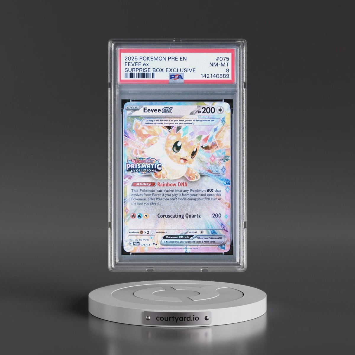 2025 Pokémon Pre EN-Prismatic Evolutions #075 Eevee EX - Holo Surprise Box Exclusive (PSA 8 NM-MT)