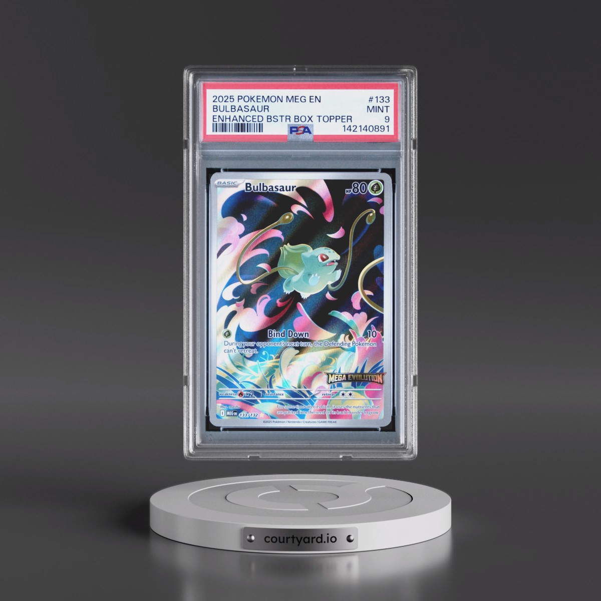 2025 Pokémon Meg EN-Mega Evolution #133 Bulbasaur - Enhanced Booster Box Topper (PSA 9 MINT)