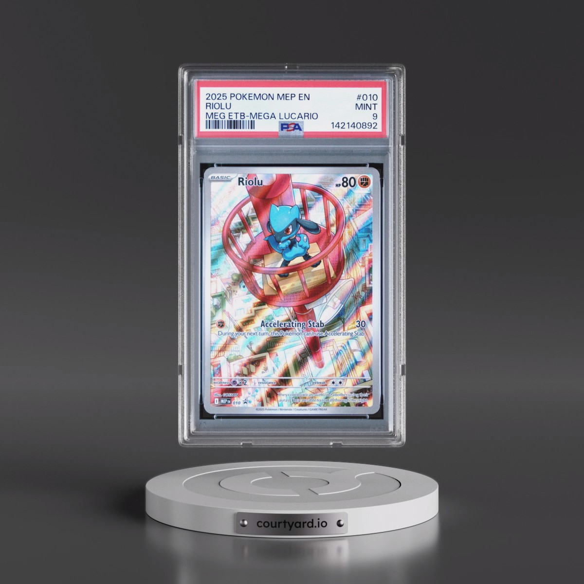 2025 Pokémon Mep EN-Me Black Star Promo #010 Riolu - Mega Evolution Elite Trainer Box-Mega Lucario (PSA 9 MINT)