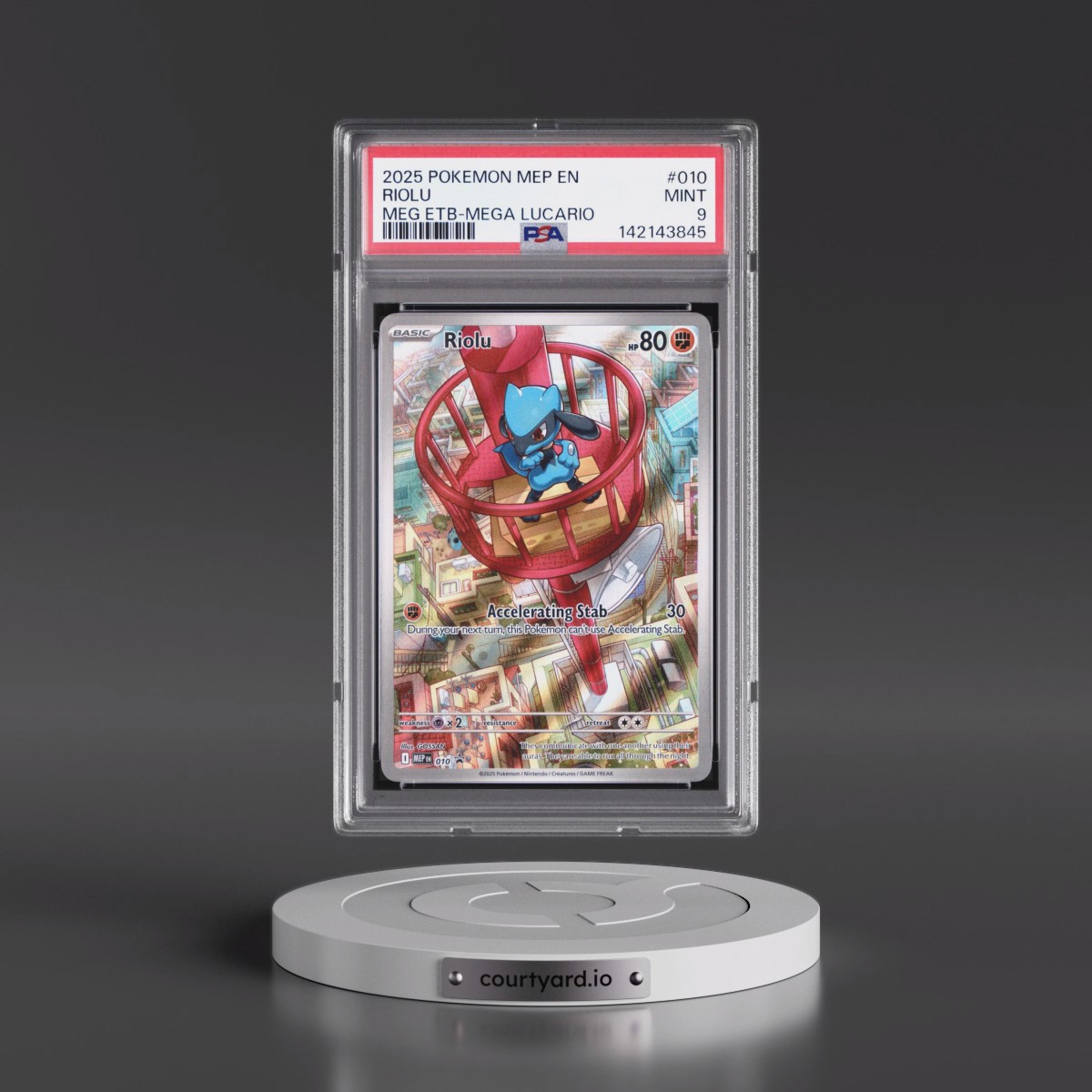 2025 Pokémon Mep EN-Me Black Star Promo #010 Riolu - Mega Evolution Elite Trainer Box-Mega Lucario (PSA 9 MINT)