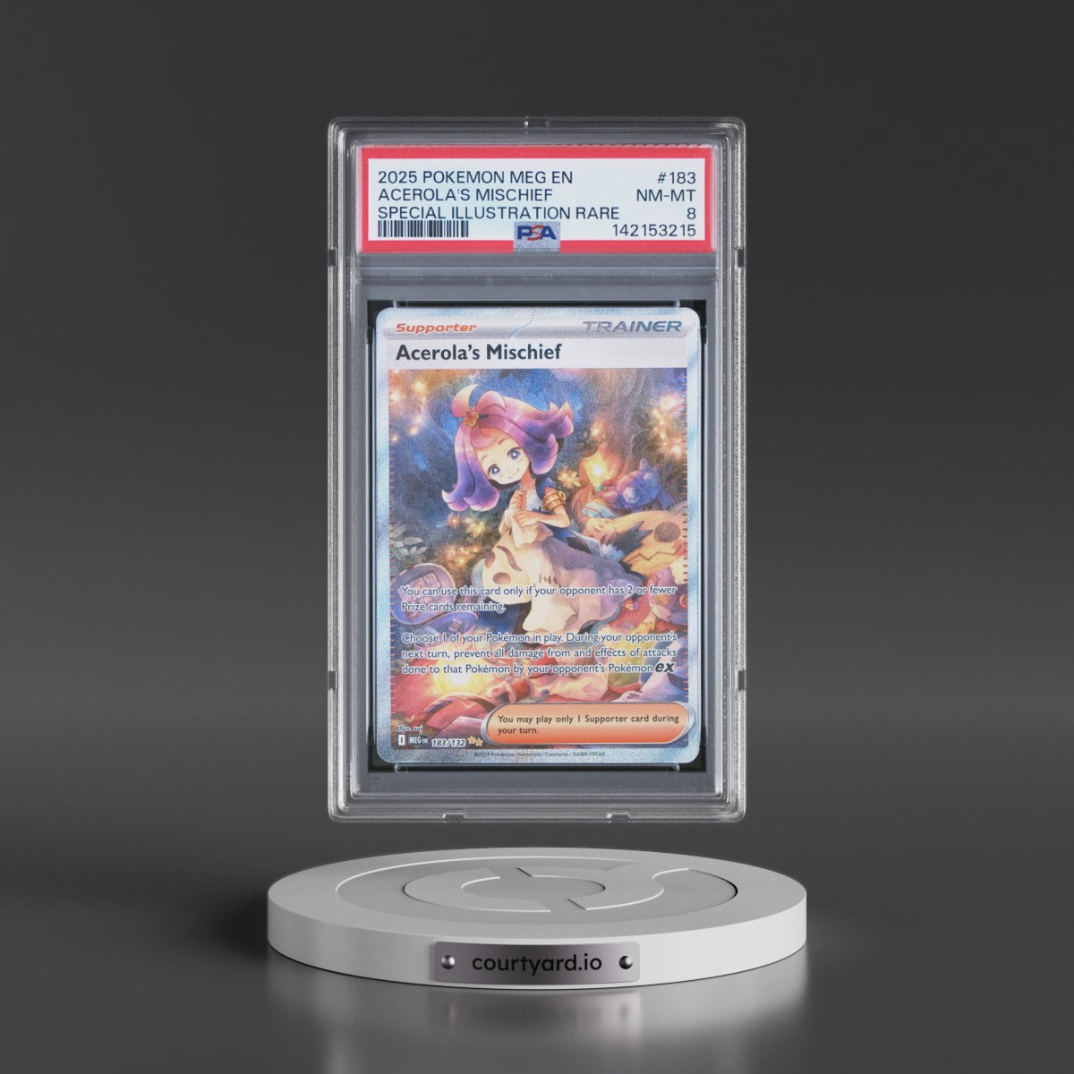 2025 Pokémon Meg EN-Mega Evolution #183 Acerola's Mischief - Special Illustration Rare (PSA 8 NM-MT)
