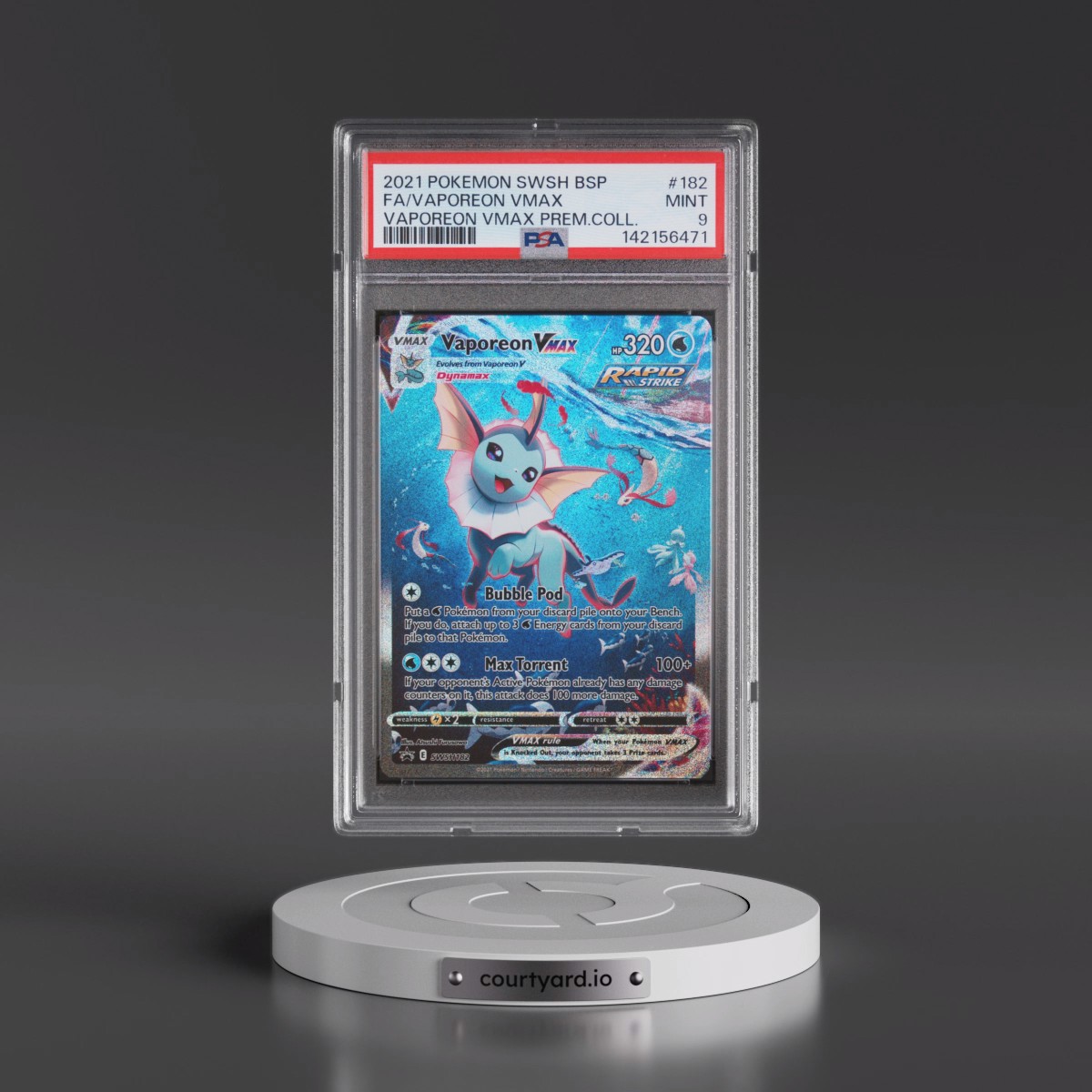 2021 Pokémon Swsh Black Star Promo #182 Vaporeon Vmax - Full Art Vaporeon Vmax Premium Collection (PSA 9 MINT)