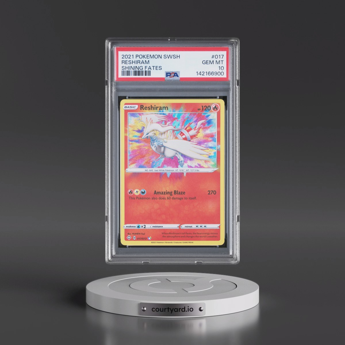 2021 Pokémon Sword & Shield Shining Fates #017 Reshiram (PSA 10 GEM MINT)