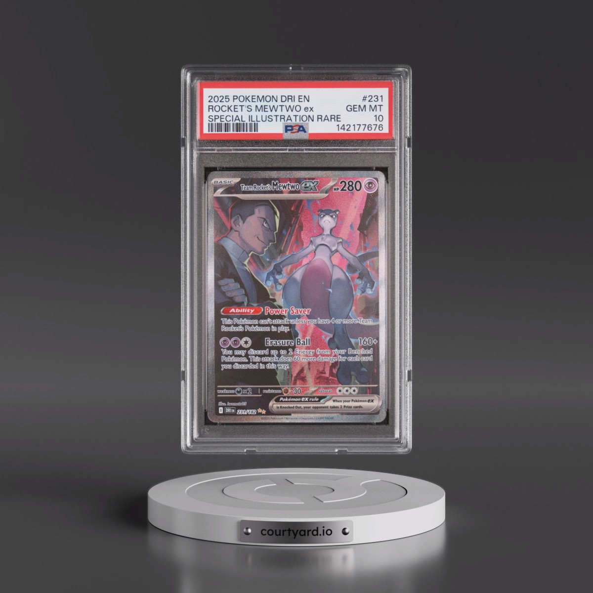 2025 Pokémon Dri EN-Destined Rivals #231 Team Rocket's Mewtwo EX - Holo Special Illustration Rare (PSA 10 GEM MINT)
