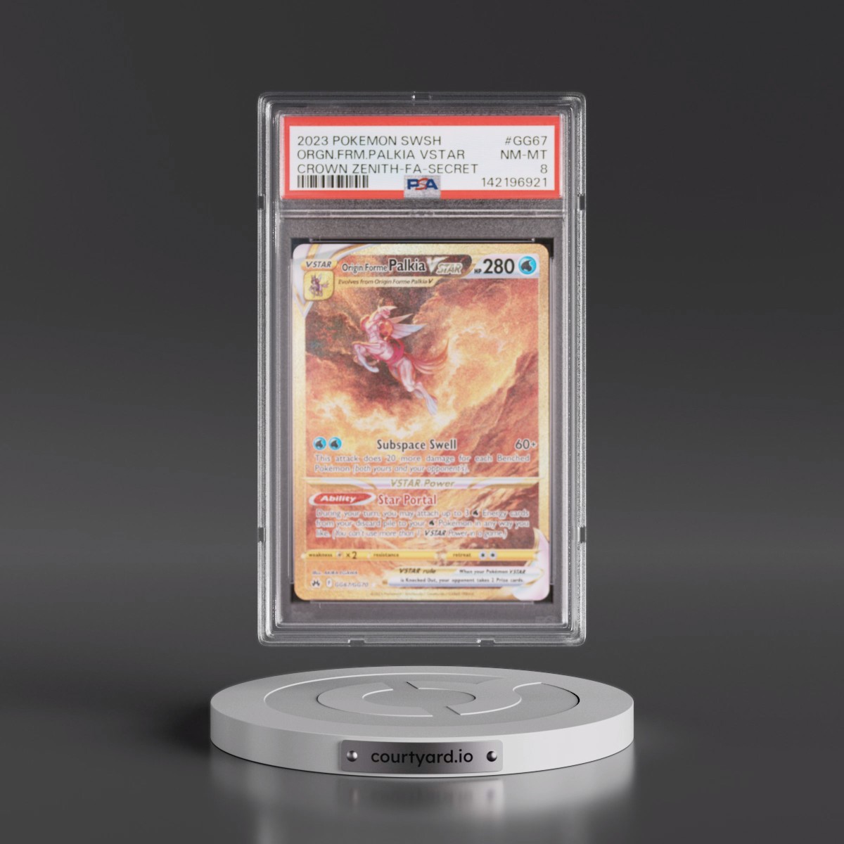 2023 Pokémon Sword and Shield Crown Zenith #GG67 Origin Forme Palkia Vstar - Full Art Secret (PSA 8 NM-MT)