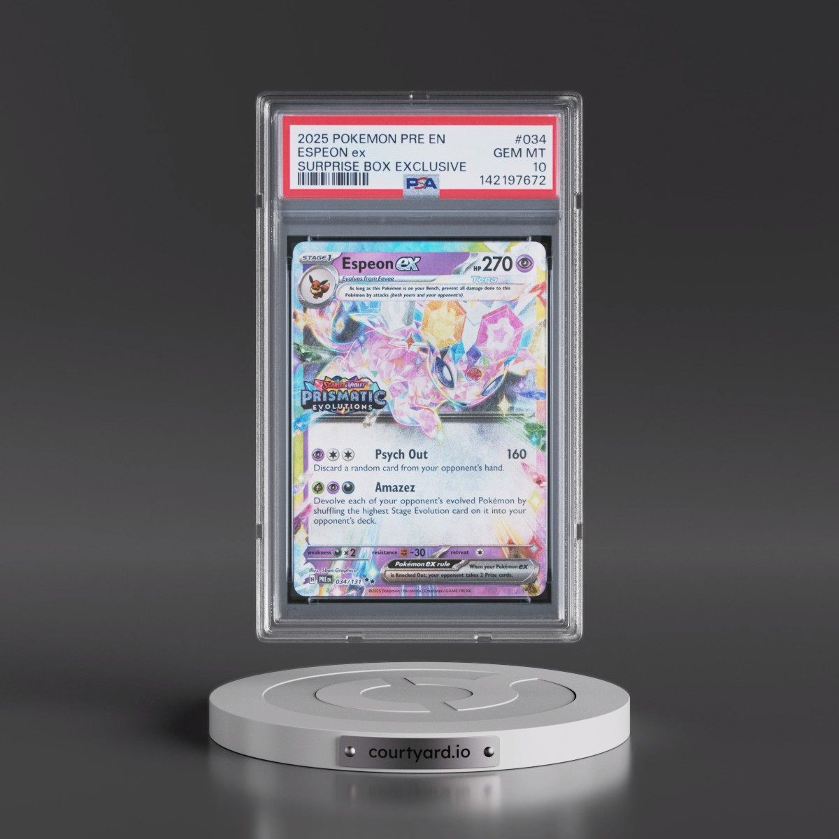 2025 Pokémon Pre EN-Prismatic Evolutions Espeon EX - Holo Surprise Box Exclusive #034 PSA 10