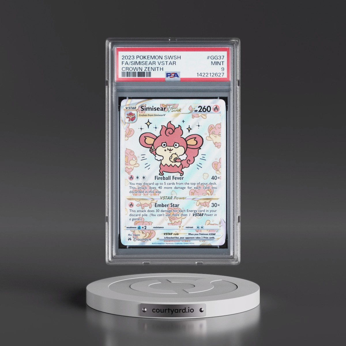 2023 Pokémon Sword and Shield Crown Zenith #GG37 Simisear Vstar - Full Art (PSA 9 MINT)