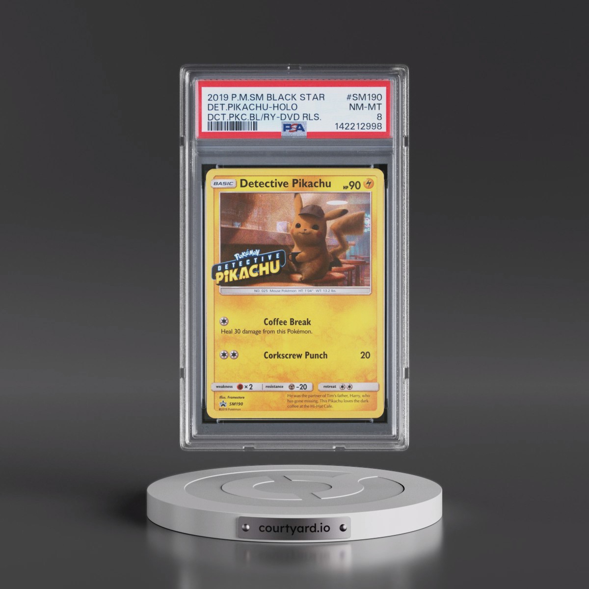 2019 Pokémon SM Black Star Promo #SM190 Detective Pikachu - Holo Detective Pikachu Blu-Ray & Dvd Release (PSA 8 NM-MT)