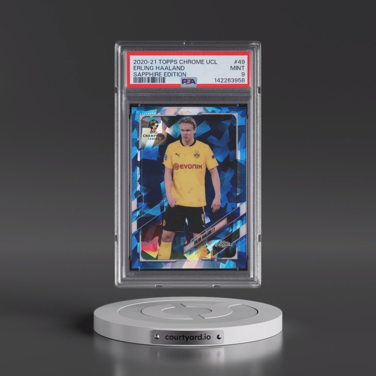 2020 Topps Chrome UEFA Champions League Sapphire Edition #49 Erling Haaland (PSA 9 MINT)