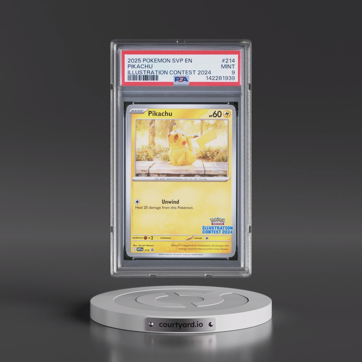 2025 Pokémon Svp EN-SV Black Star Promo #214 Pikachu - Illustration Contest 2024 (PSA 9 MINT)