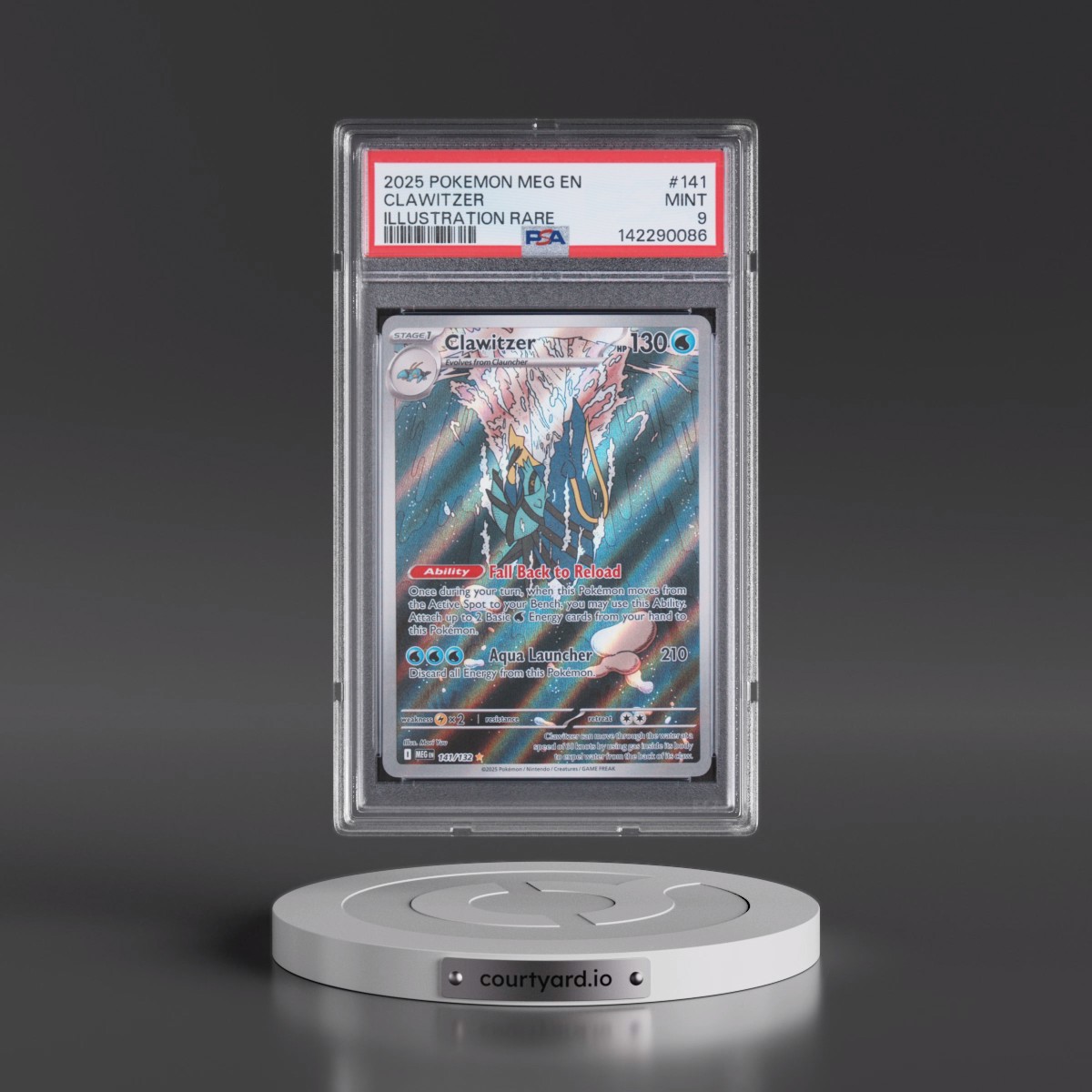 2025 Pokémon Meg EN-Mega Evolution #141 Clawitzer - Illustration Rare (PSA 9 MINT)