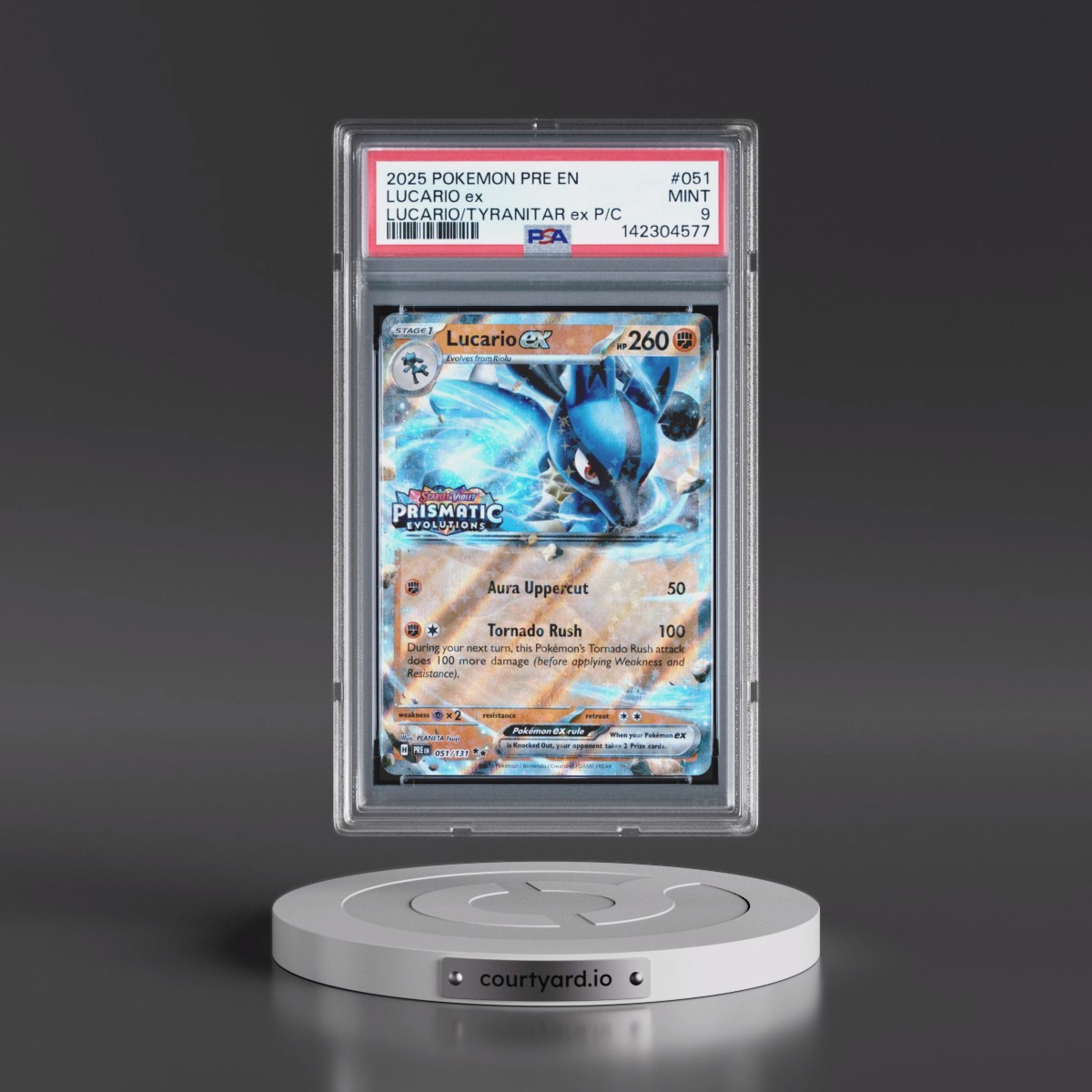 2025 Pokémon Pre EN-Prismatic Evolutions #051 Lucario EX - Holo Lucario EX & Tyranitar EX Premium Collection (PSA 9 MINT)