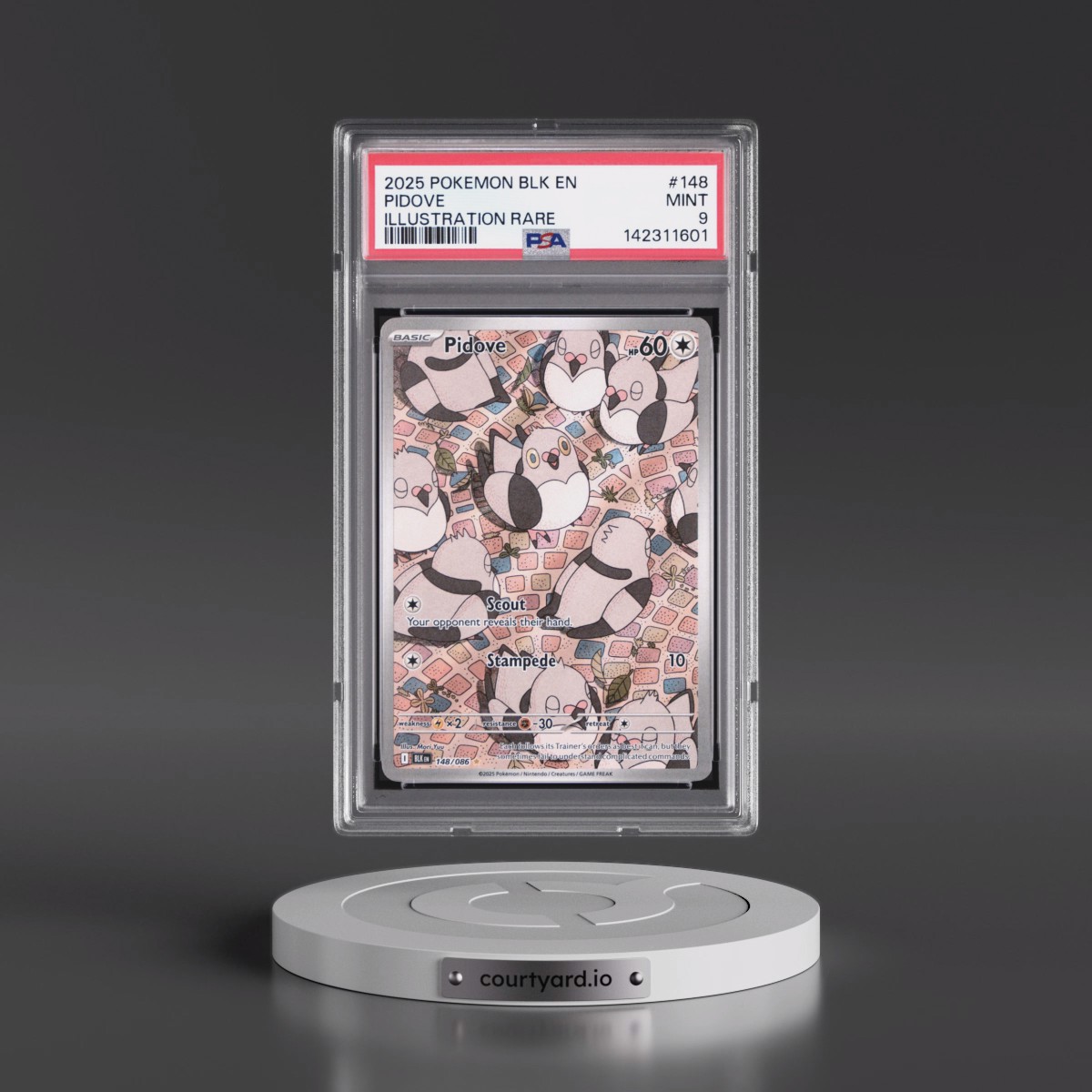 2025 Pokémon Blk EN-Black Bolt #148 Pidove - Illustration Rare (PSA 9 MINT)