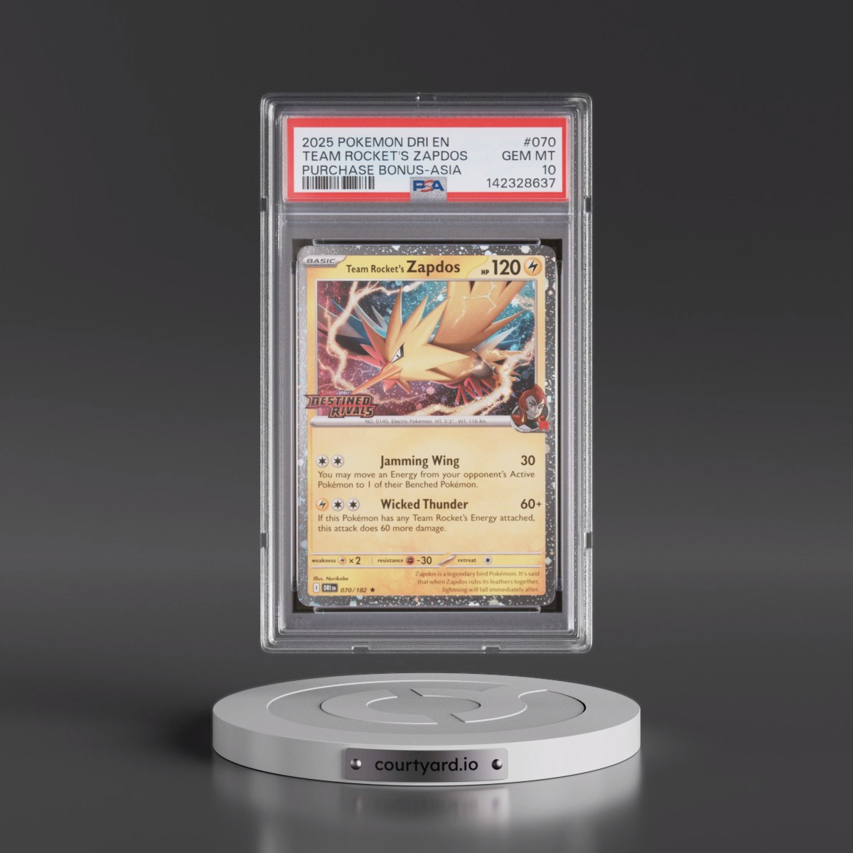 2025 Pokémon Dri EN-Destined Rivals #070 Team Rocket's Zapdos - Purchase Bonus-Asia (PSA 10 GEM MINT)