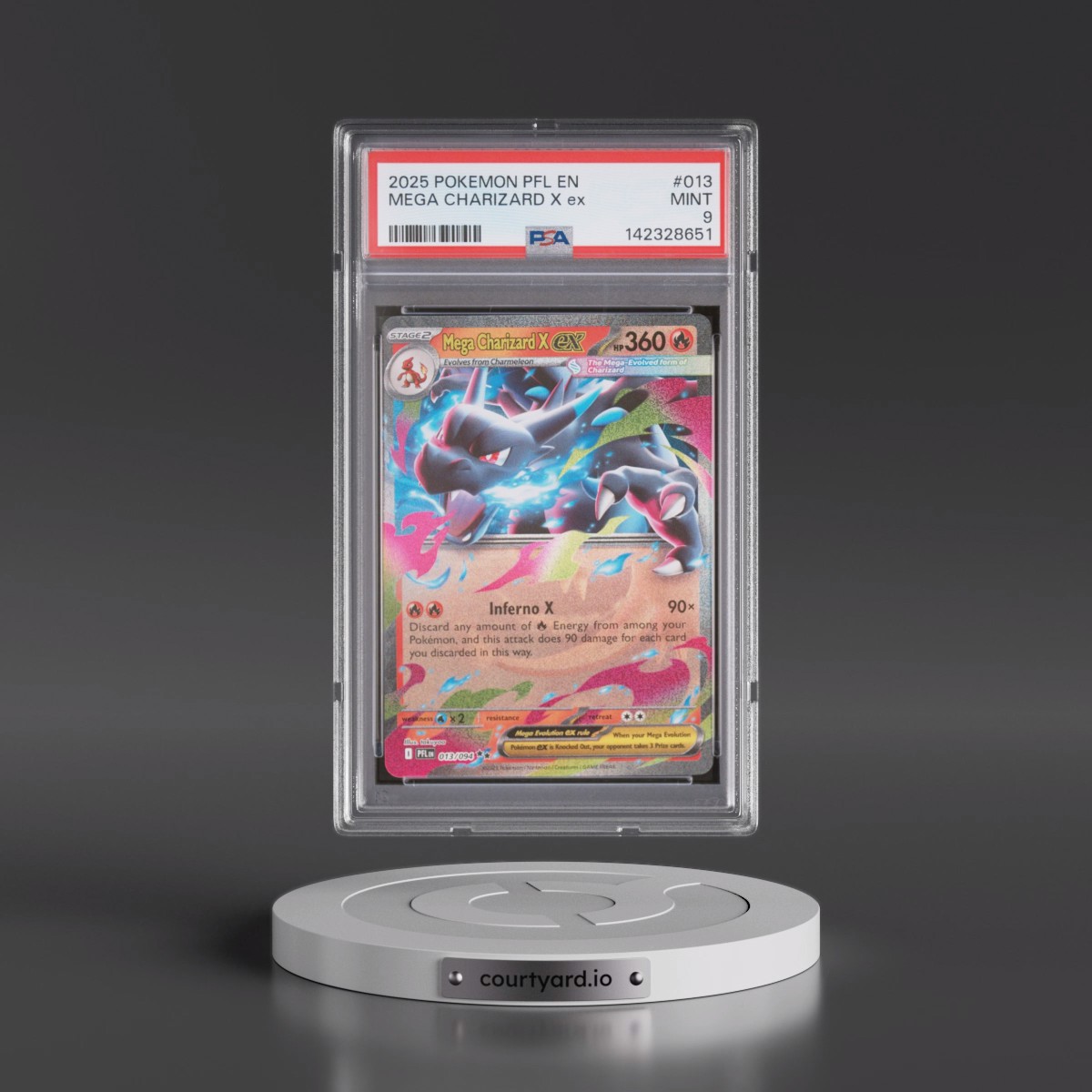 2025 Pokémon Pfl EN-Phantasmal Flames #013 Mega Charizard X EX - Holo (PSA 9 MINT)